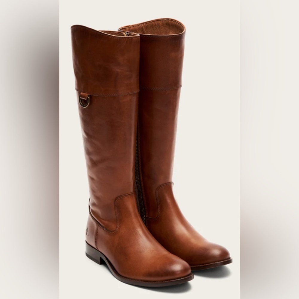 FRYE Melissa D Ring Inside Zip Riding Boots Redwood Brown Leather Size US 7